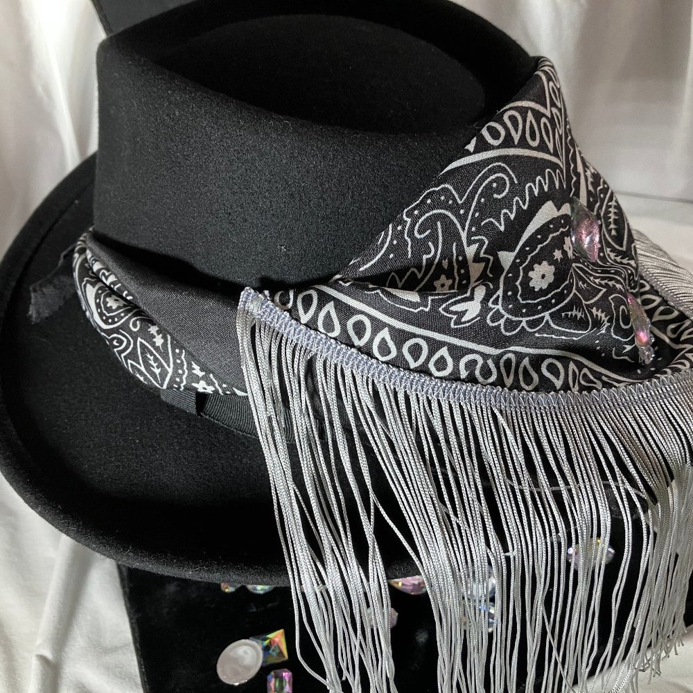 Fringed Blinged out Black Bandana with - Picture 14 of 16